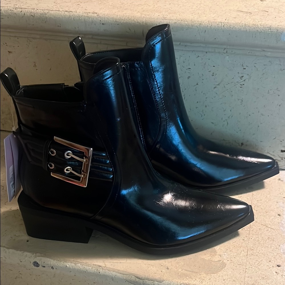 New Black Ankle Boots with Buckle Detail
